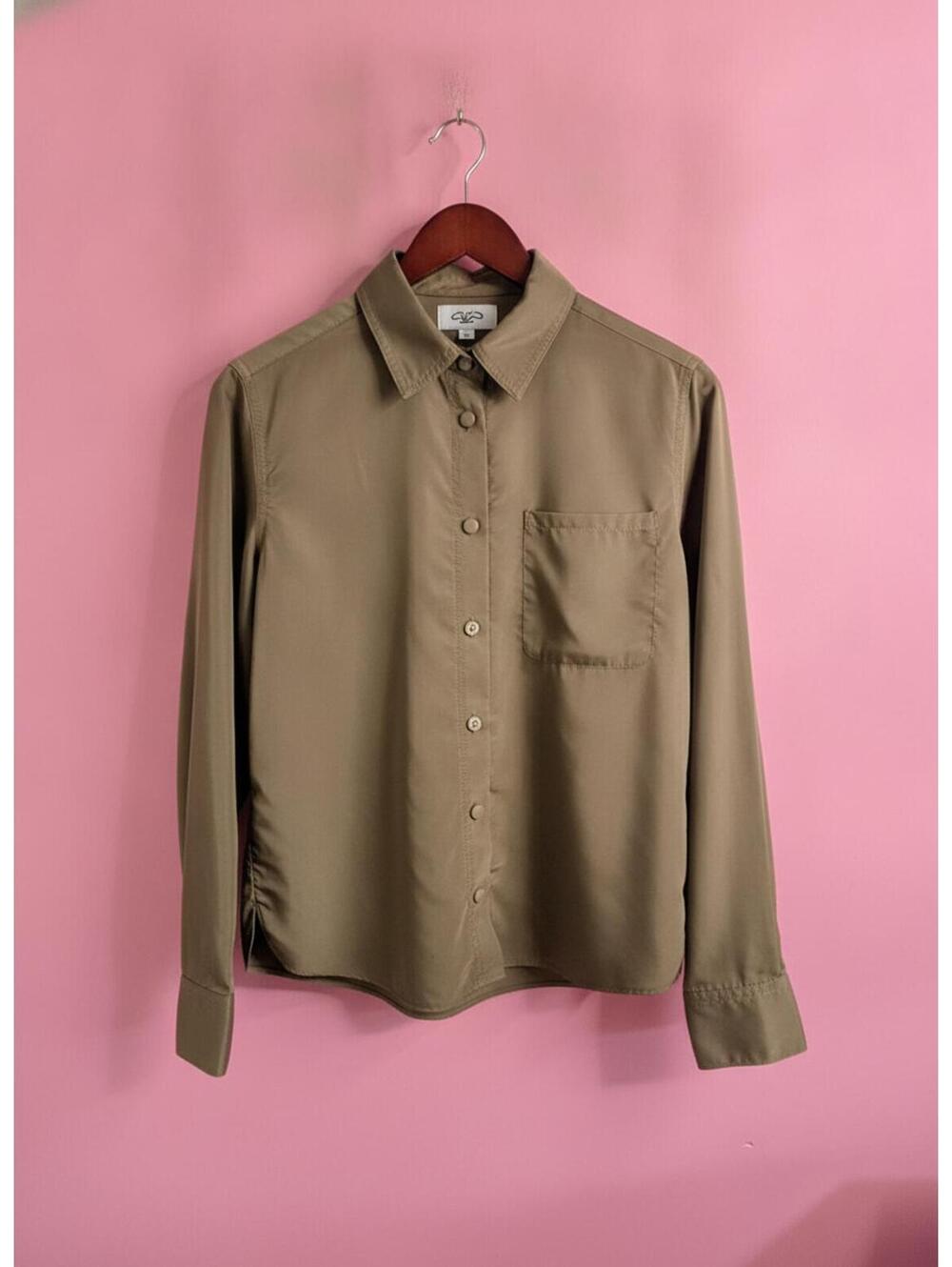 Deftduck Stylish  find! Zara Tan Button-Up Shirt - Classic & Sleek